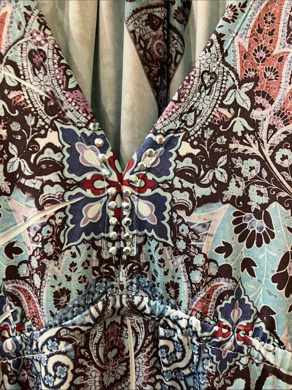 Apt. 9 Teal Paisley Print V-Neck Midi Dress - Picture 3 of 12